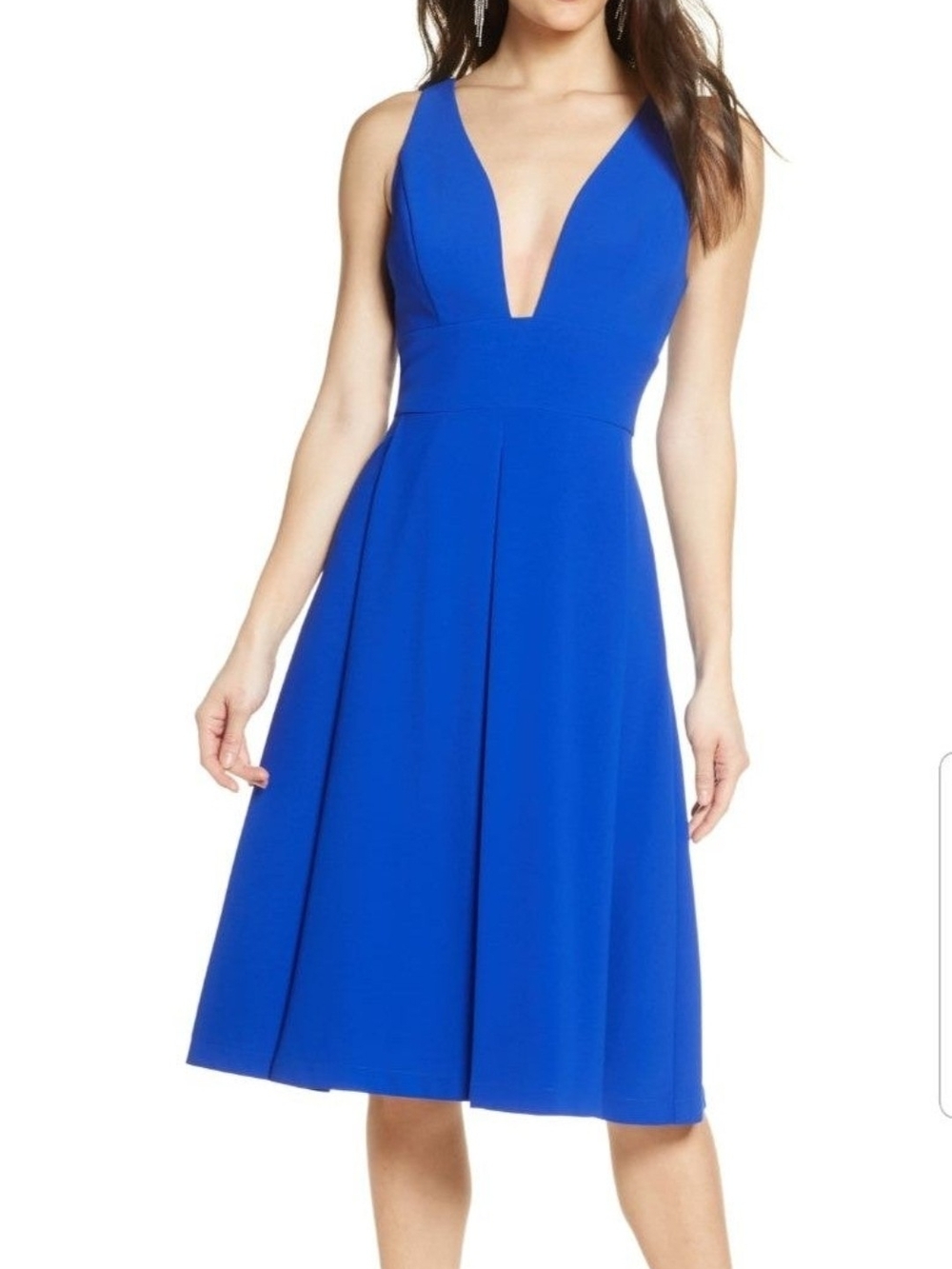 Royal Blue Plunge V-Neck Midi Dress